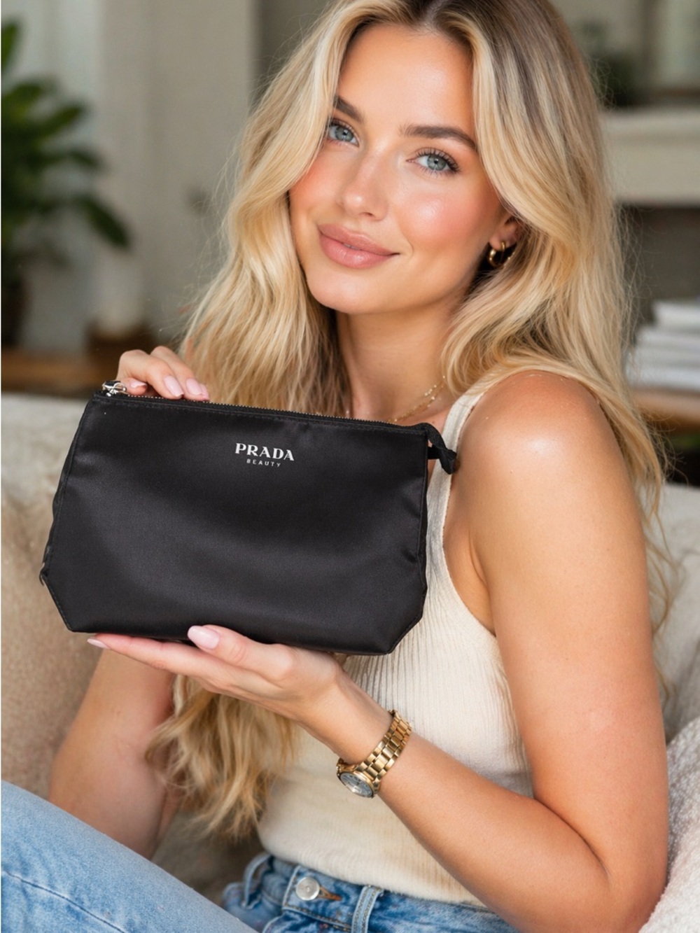 Prada Black volume Beauty pouch luxurious cosmetic bag